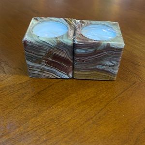 Agate carved tea light candle holders set